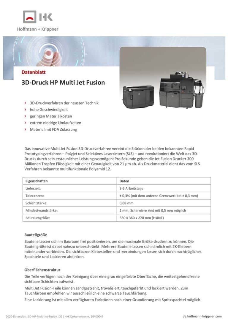 Datenblatt 3D-Druck HP Multi Jet Fusion