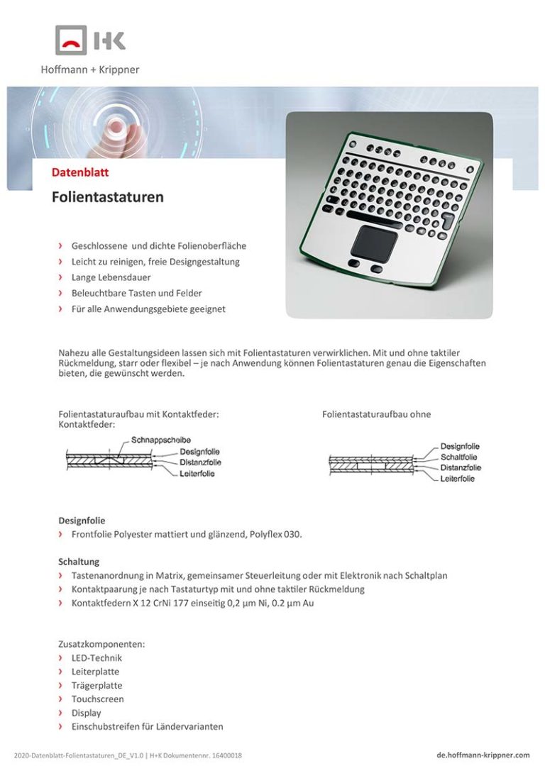 Datenblatt Folientastaturen