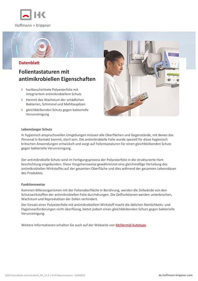 Datenblatt Folientastaturen mit antimikrobiellen Eigenschaften